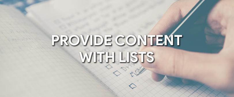 Provide content with lists