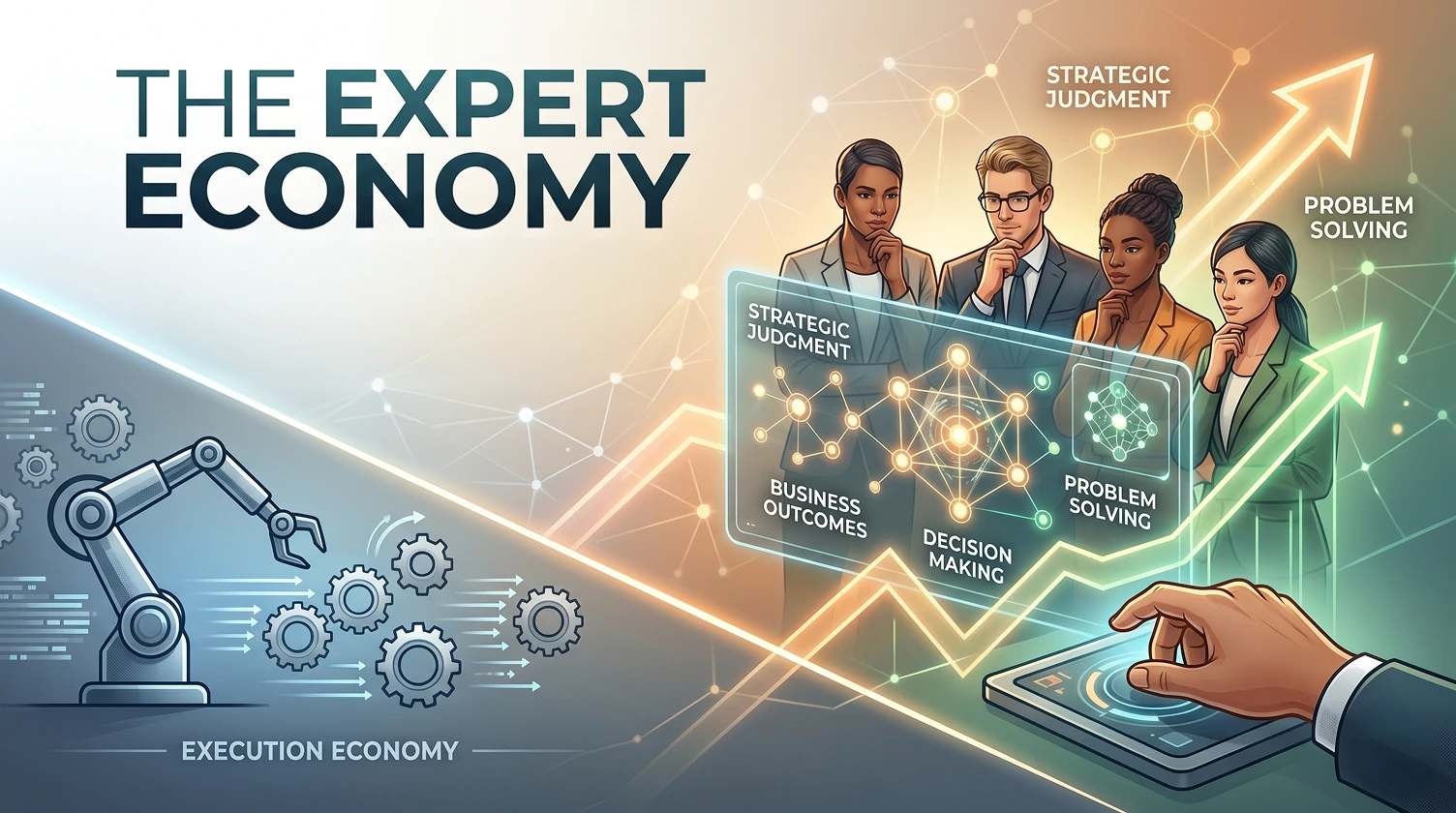 PPR and the Expert Economy concept illustration showing strategic pattern recognition, expert-level problem solving, and analytical thinking in branding and creative industries