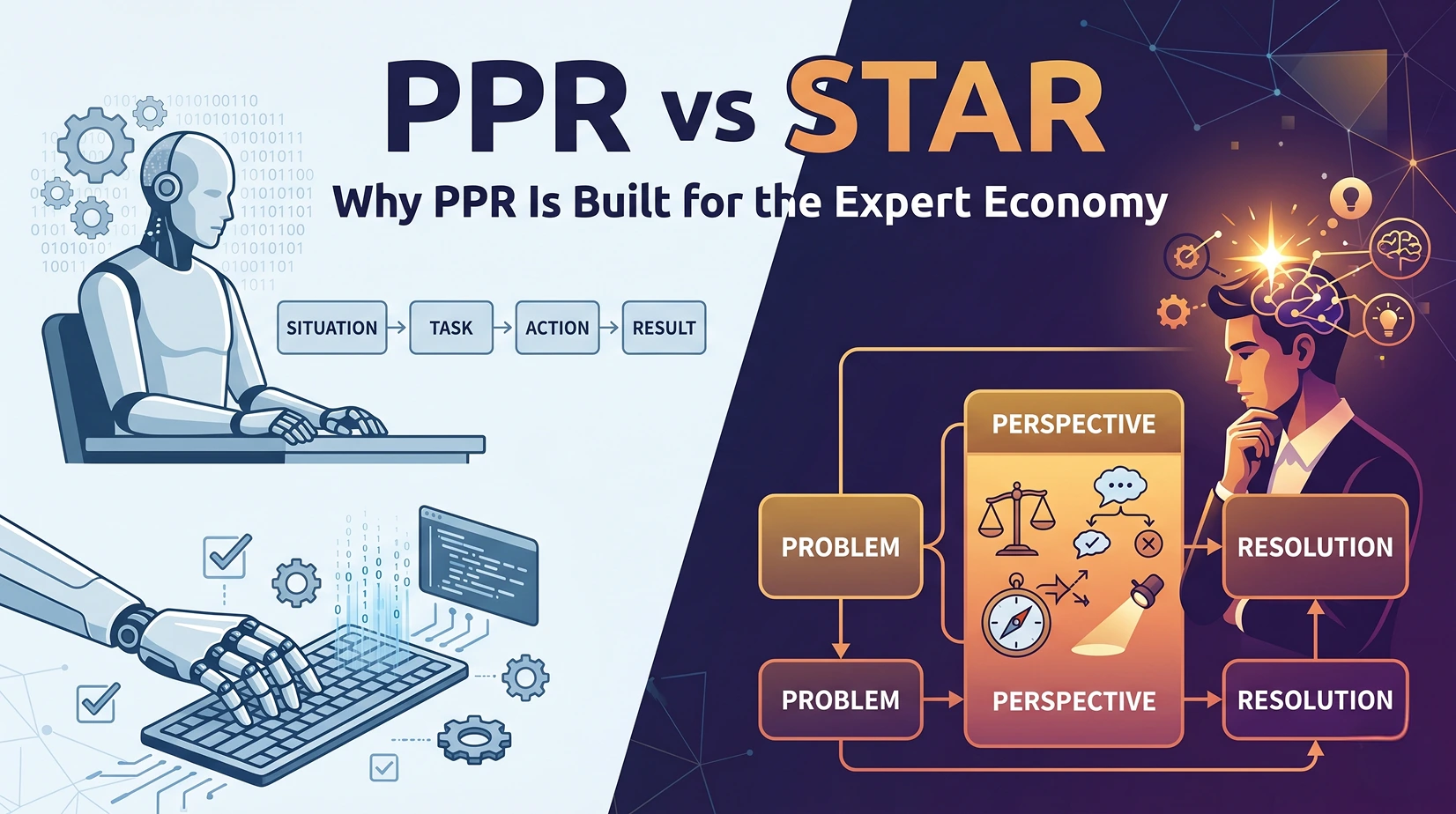 PPR vs STAR framework comparison showing why PPR is designed for the expert economy, strategic problem solving, and advanced creative decision-making systems