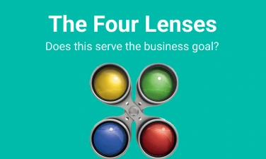 The Four Lenses framework illustration representing strategic thinking, creative analysis, problem diagnosis, and multiple perspectives in branding and design