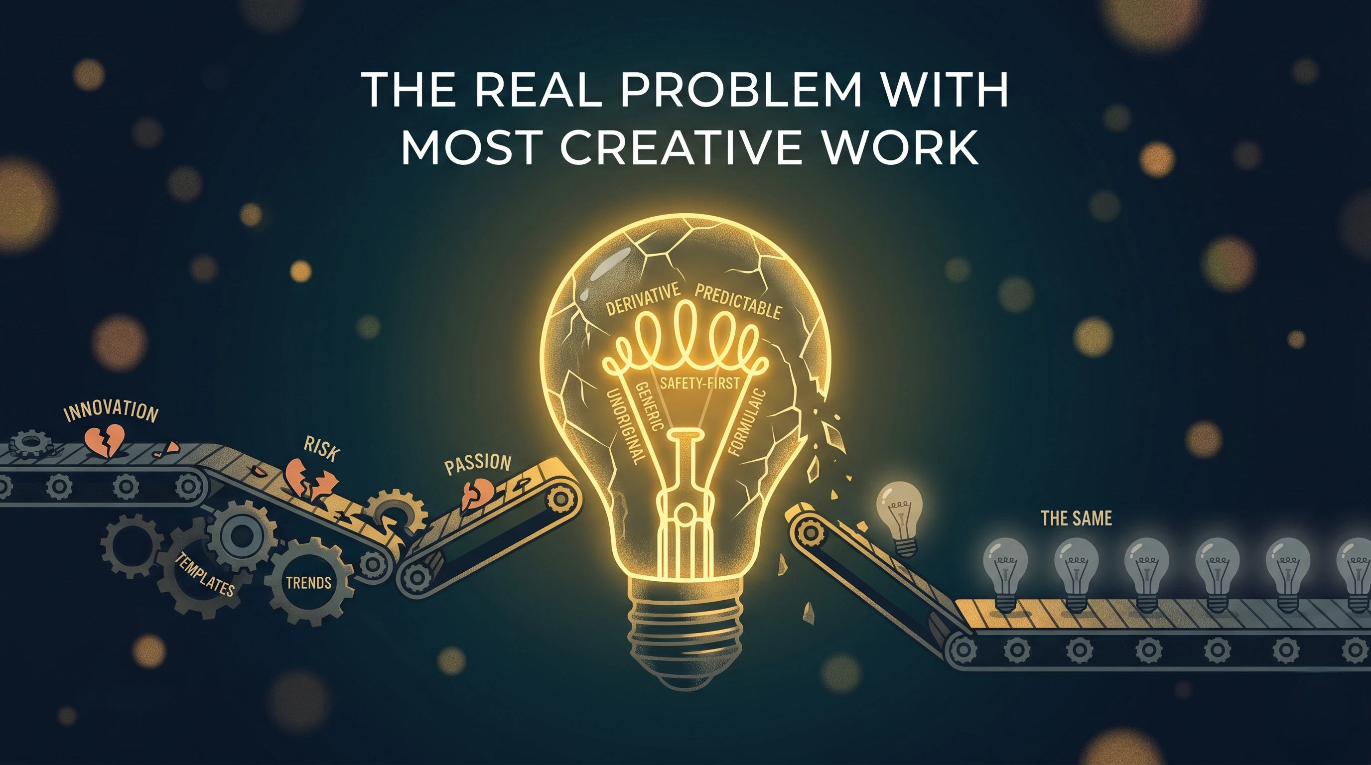 The real problem with most creative work illustration highlighting poor strategy, lack of problem diagnosis, and ineffective execution in branding and creative projects