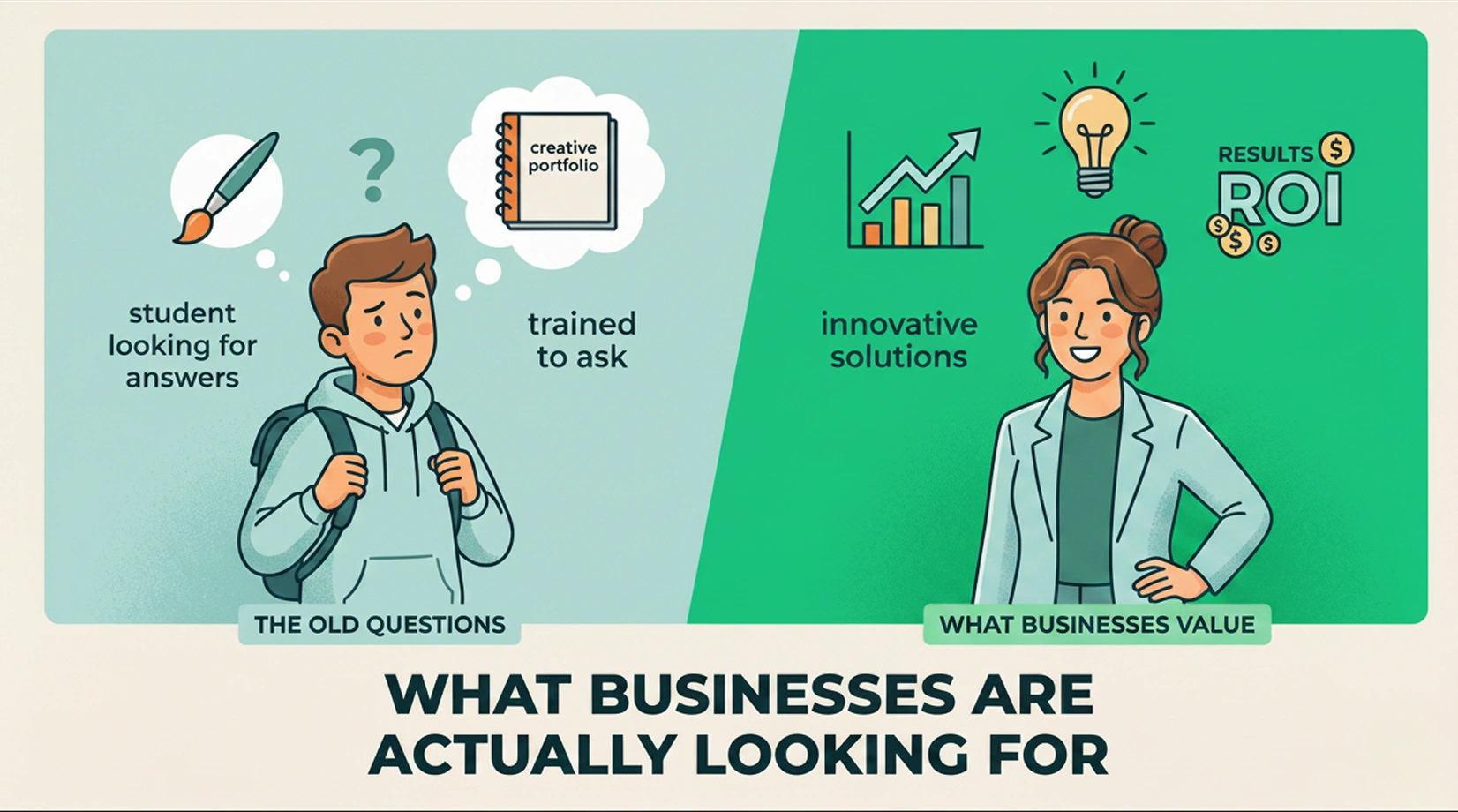 What businesses are actually looking for illustration showing demand for strategic thinking, problem-solving skills, branding expertise, and creative professionals in the expert economy